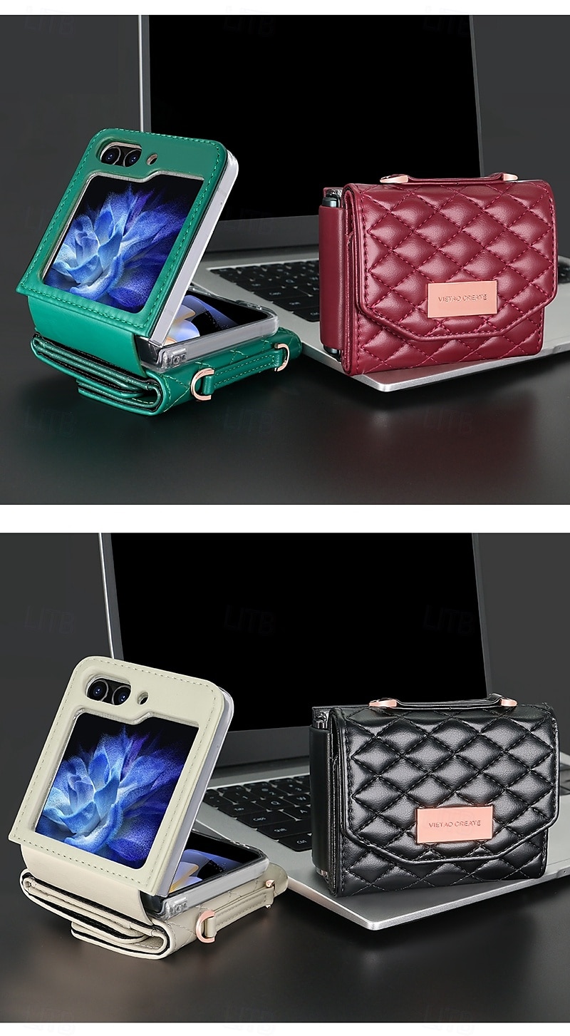 телефон Кейс для Назначение SSamsung Galaxy Z-флип 6 Z Flip 5 Z Flip 4 Z Flip 3 Кошелек для карт с ремешком Разъем для карты Защита от удара Ретро Настоящая кожа ТПУ 2025 - $30.99 –P16