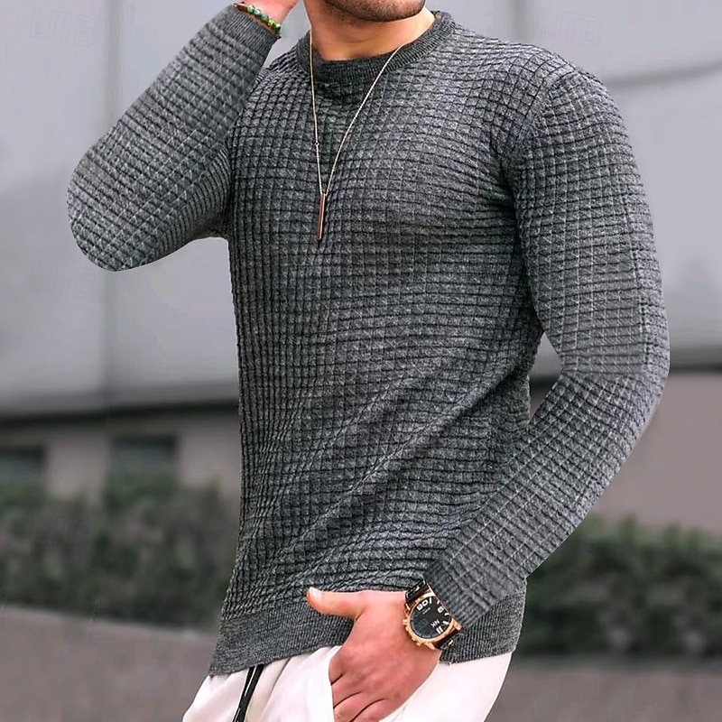 Bărbați Hanorca Hanorac Waffle Negru Alb Verde Militar Kaki Gri Închis Stil Nautic Simplu Striat Texturat Textură tricotată Sporturi & Exterior Zilnic Concediu Poliester Șic Stradă De Bază Casual 2026 - $18.99 –P20