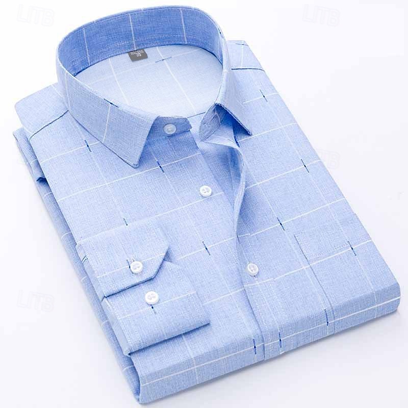 Hombre Camisa Camisa para Vestido Plaid Boda Oficina y carrera Bleu Ciel Azul Azul cielo Púrpula Claro Manga Larga Cuello Vuelto Primavera & Otoño Ropa Estampado 2025 - $22.99 –P2