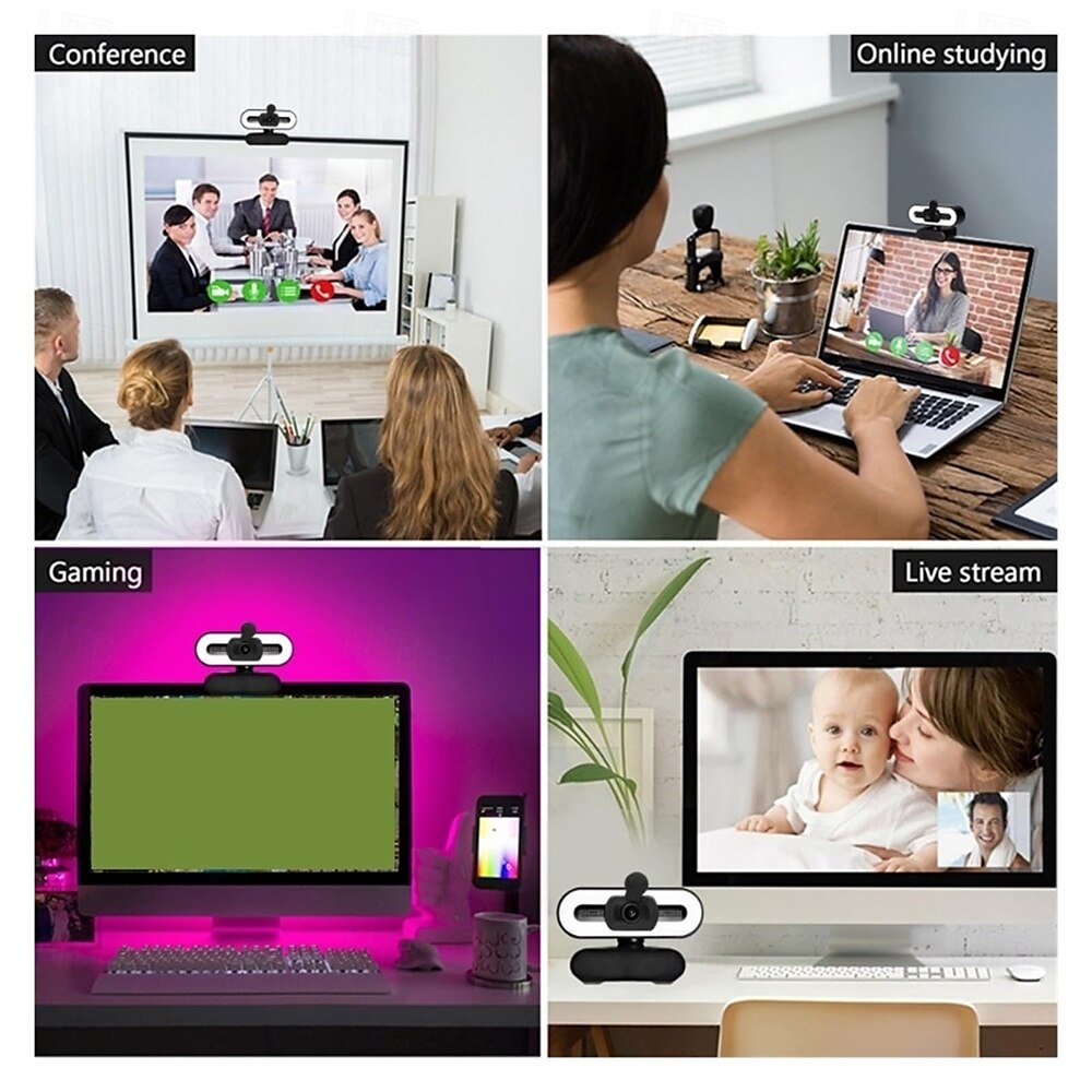 webcam 4k full hd met ring fill light laptop pc computer live broadcast video webcam met microfoon roterende camera's streaming webcam 2025 - $47.99 –P5