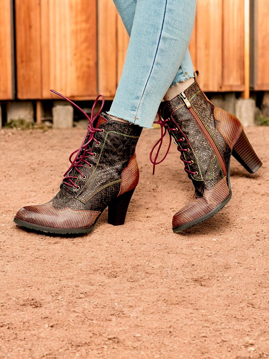 Women's Vintage Lace-Up Ankle Boots - Stylish Patchwork High Heels for Oktoberfest, Casual, and Formal Wear 2025 - $89.99 –P2