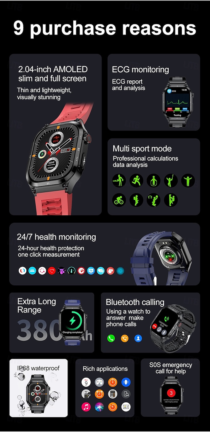 iMosi ET281 Smart Watch 2.04 inch Smartwatch Fitness Running Watch Bluetooth ECG+PPG Temperature Monitoring Pedometer Compatible with Android iOS Women Men Long Standby Hands-Free Calls Waterproof 2025 - $75.99 –P2