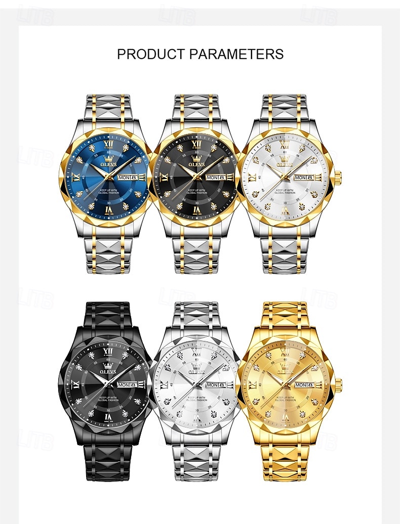 OLEVS Heren Quartz horloges Minimalistisch Modieus Zakelijk Polshorloge Lichtgevend Kalender Datum Week WATERDICHT Teräs Horloge 2025 - $31.99 –P9