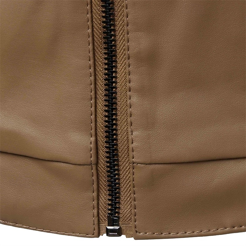 Herren Lederjacke Freizeitjacke Motorrad Jacke Täglich Urlaub Windundurchlässig warm halten Tasche Herbst Winter Glatt Modisch Klassisch Ständer Standard Kunstleder Schwarz Braun Jacken 2025 - $35.99 –P8