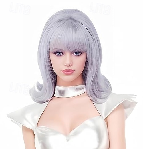 Vintage krátká vlnitá paruka s ofinou retro bouffant včelí úl paruky vhodná na kostým nebo karnevalovou párty v 60. a 70. letech paruky na Halloween 2025 - $19.49 –P5