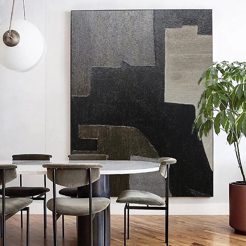Peinture à l'huile noire 3D faite à la main sur toile, grand couteau à palette texturé abstrait peint à la main, peinture à l'huile boho, art mural personnalisé, œuvre minimaliste contemporaine pour de 2025 ? $116.99 –P3