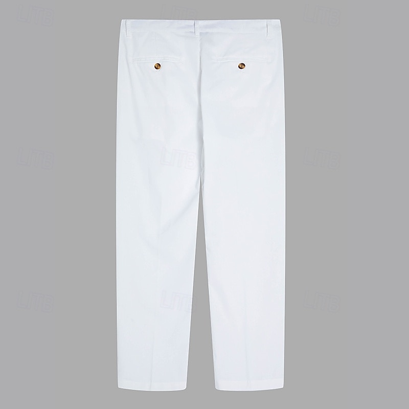 Men's Linen Pants Trousers Summer Pants Front Pocket Pleats Straight Leg Plain Comfort Breathable Casual Daily Holiday Fashion Basic Black White 2025 - $28.99 –P2