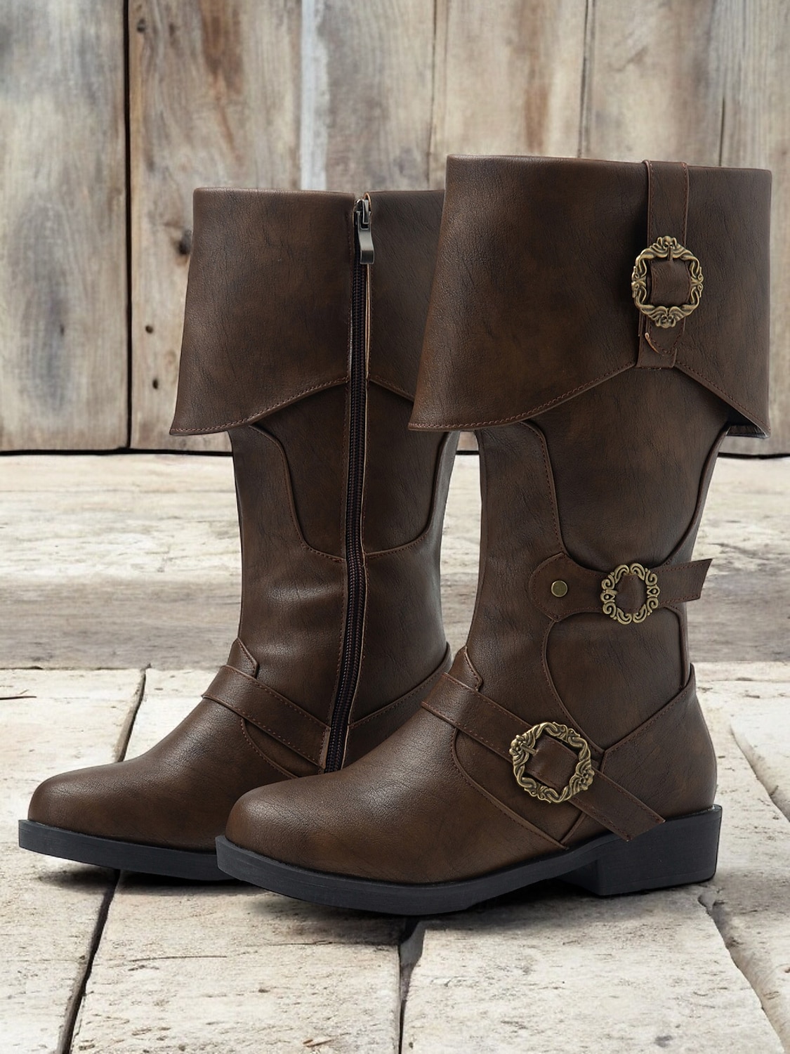 Women's Vintage Mid-Calf Witch Boots with Decorative Buckles and Folded Cuff - Vintage Pirate Style Cosplay Costume Shoes 2025 - $59.99 –P1