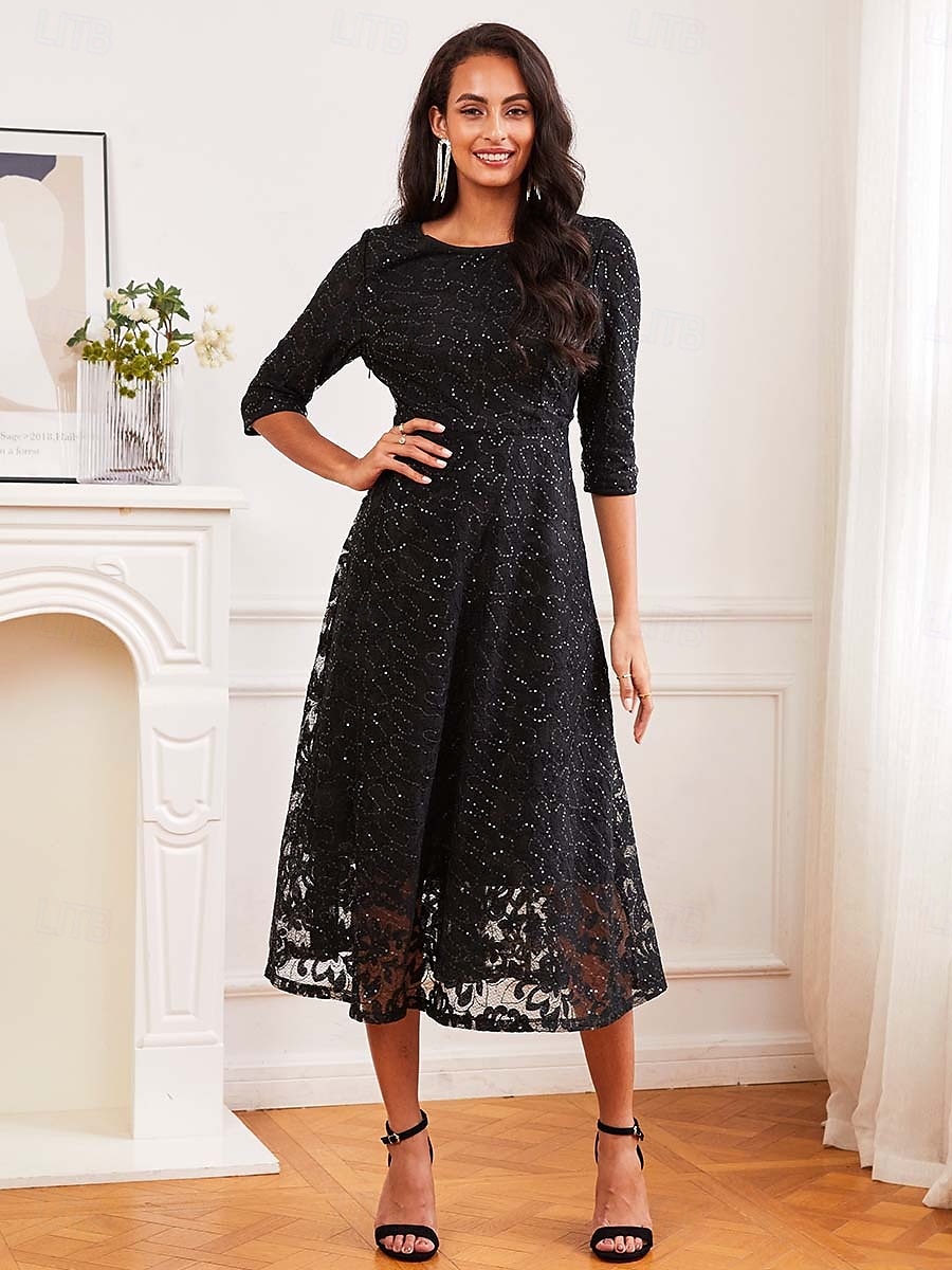robe noire Robe unie Femme Robe mi-longue Maille Plein Air Rendez-vous Décontractées Col Ras du Cou Manches 3/4 Ample Noir S M L XL 2XL de 2025 ? $21.59 –P3