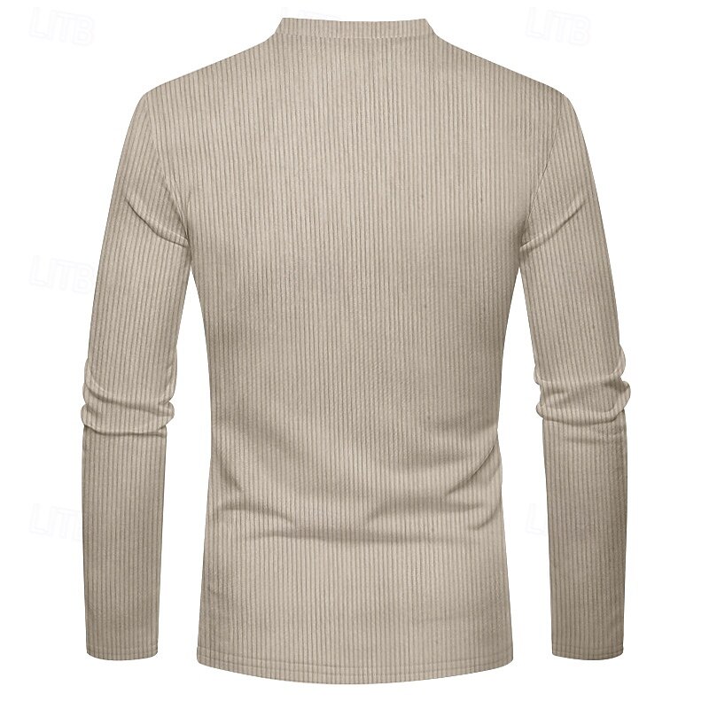 Herren T-Shirt mit Knöpfen T Shirt Cordhemd Henley Hemd Langarm Henley Frühling & Herbst Einfach Mode Designer Basic Urlaub Straße Ausgehen Schwarz Wein Braun Top T-Shirt für Herren 2025 - $23.99 –P11