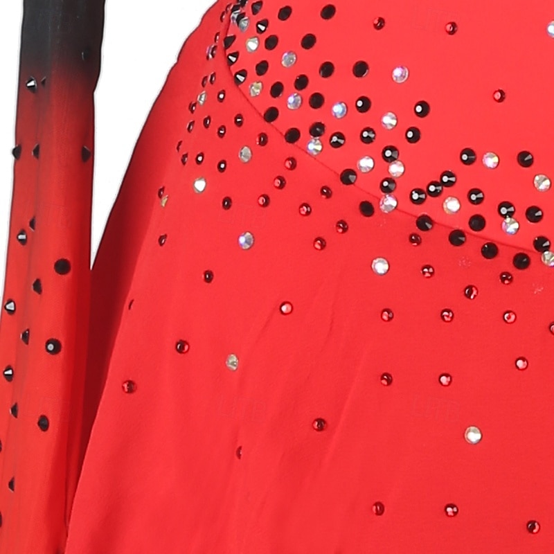 Kunstschaatsjurk Dames Voor meisjes Schaatsen Jurken Waterblauw Rood Zwart / blauw Lapwerk Open achterkant Netstof Spandex Hoge Elasticiteit Opleiding Oefenen Professioneel Kunstschaatskleding 2025 - $169.99 –P8