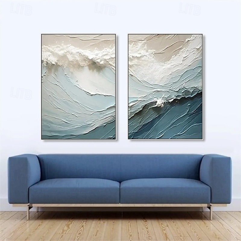 peinture à l'huile de vague faite à la main wabi sabi art mural peinture abstraite beige sur toile une paire de peinture à l'huile de texture beige art mural peinture abstraite neutre de l'océan art de 2025 ? $125.99 –P1