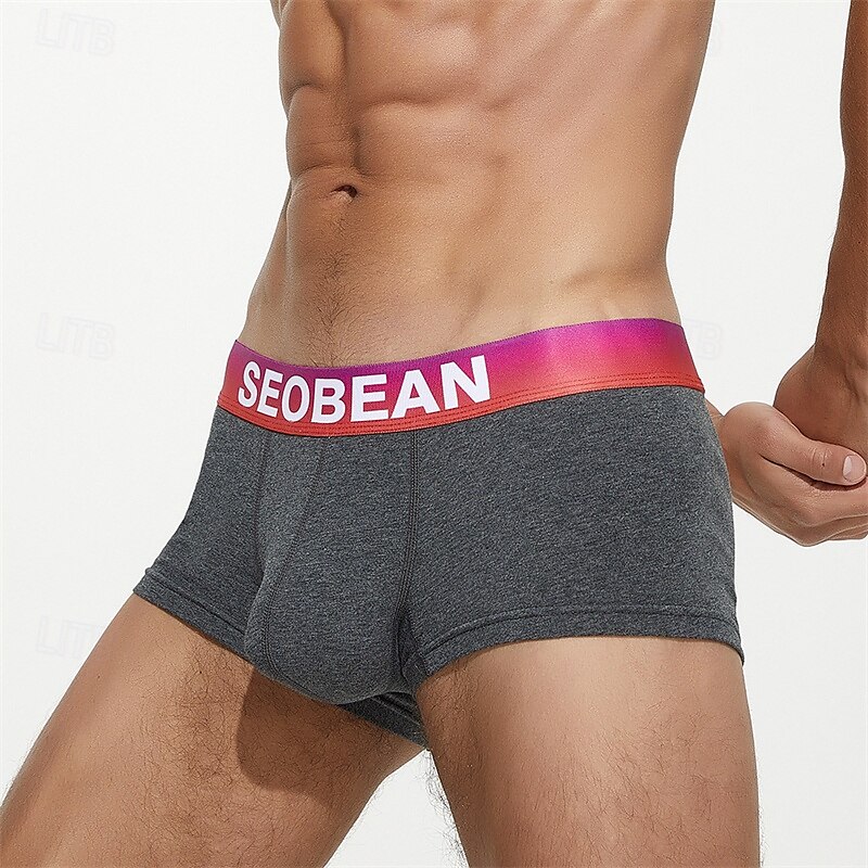 Men's 1 PCS Boxers Underwear Boxer Shorts 90% Cotton Breathable Soft Comfortable Color Block Letter Mid Rise Black White 2025 - $10.49 –P6