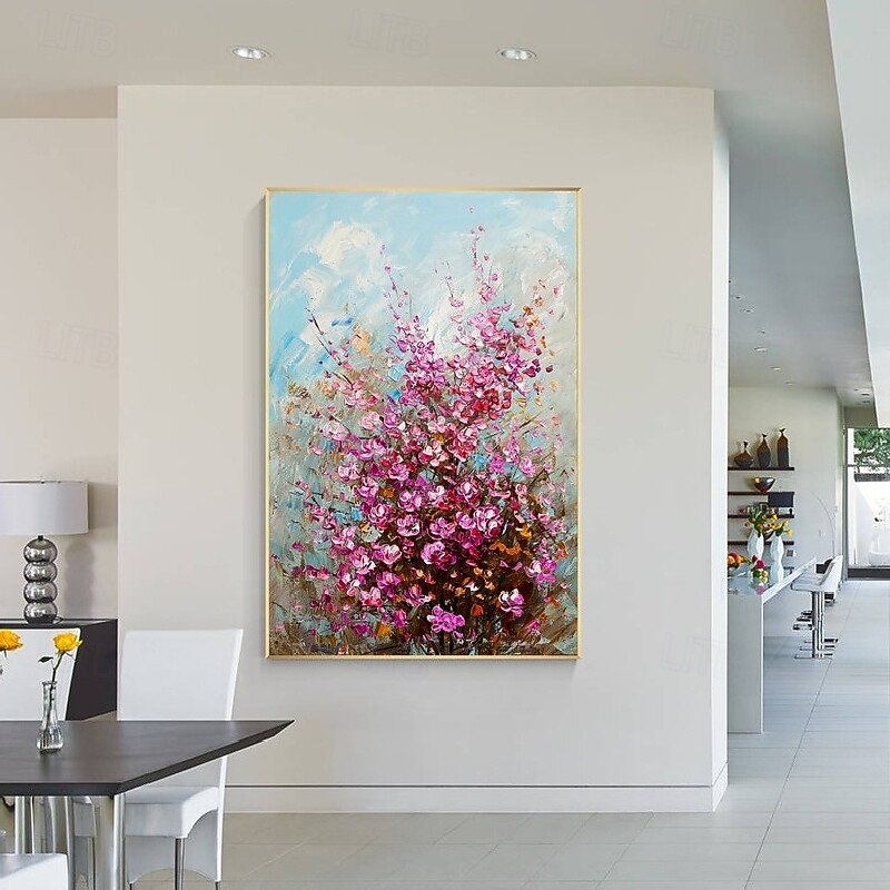 handgemachtes großes 3D-Blumenölgemälde auf Leinwand, handgemaltes weißes Kirschblütengemälde, großes Wandkunstgemälde, handgemachtes Palettenmessergemälde, strukturiertes Acrylgemälde, 2025 - $116.99 –P4