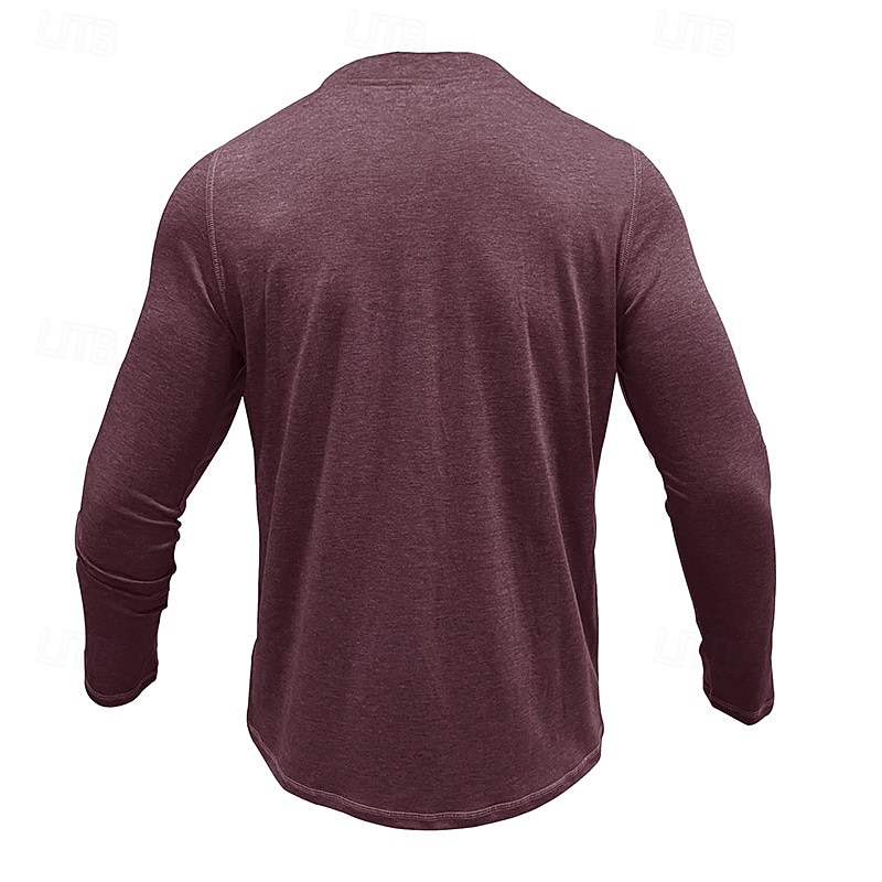 Herren T-Shirt mit Knöpfen T Shirt Henley Hemd T-Shirt Langarm Henley Frühling & Herbst Einfach Mode Designer Basic Urlaub Straße Ausgehen Meerblau Wein Blau Top T-Shirt für Herren 2025 - $26.99 –P12