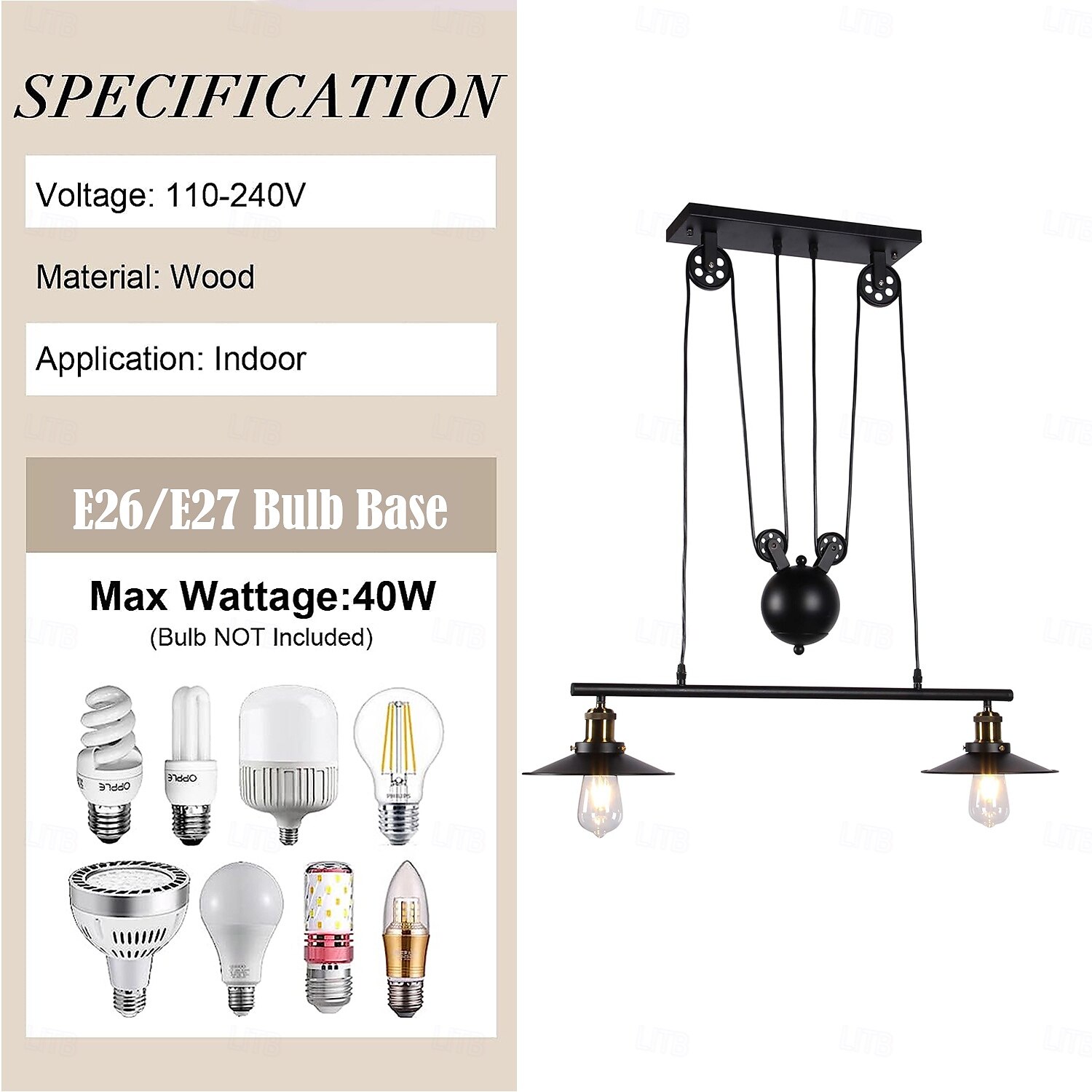 Pendant Light 1/2/3 Light Pulley Indoor Island Light Adjustable Industrial Vintage Rustic Chandelier for Game Room 7ft/8ft/9ft Tables, Vintage Kitchen Light for Man Cave, Kitchen, Dinning Room, Bar 2025 - $148.99 –P3
