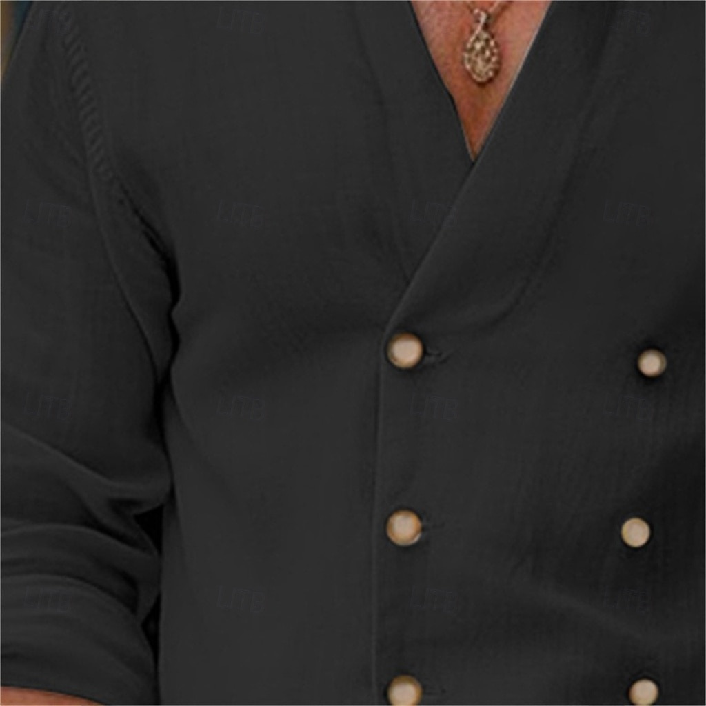 Hombre Camisa camisa de lino Camisa con cuello mao Camisa de verano Ropa de playa Abotonar la camisa Plano Vacaciones Maldición Negro Blanco Azul Piscina Manga Larga Cuello alto Primavera verano Ropa 2025 - $26.99 –P5