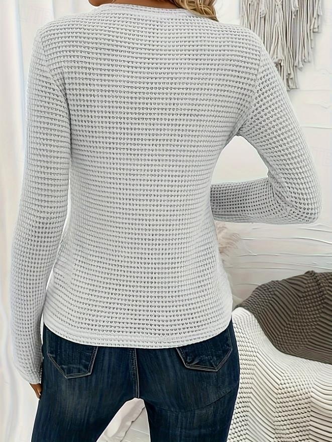 női póló hétköznapi hálós, hosszú ujjú, normál felsők nyakú, napi fekete zöld khaki világosszürke tavaszi ősz 2025 - $7.59 –P5