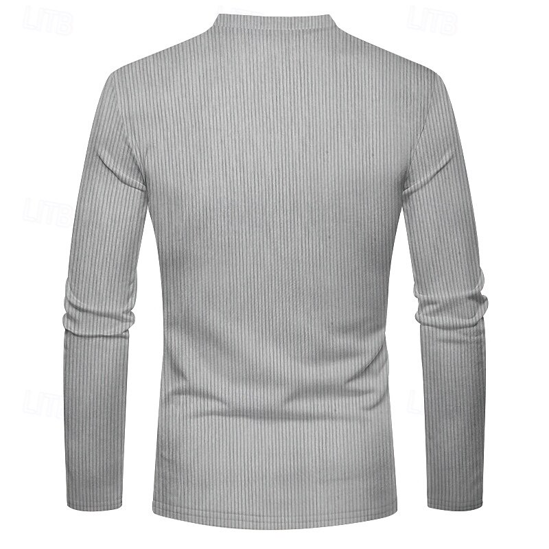Herren T-Shirt mit Knöpfen T Shirt Cordhemd Henley Hemd Langarm Henley Frühling & Herbst Einfach Mode Designer Basic Urlaub Straße Ausgehen Schwarz Wein Braun Top T-Shirt für Herren 2025 - $23.99 –P9