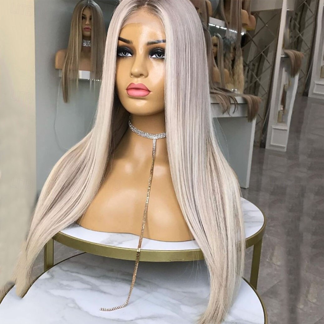 Cabelo humano remy 13x4 Lace Front Peruca Parte do meio Cabelo Brasileiro Liso Seda Multi Cores Peruca 130% 150% Densidade do Cabelo com o cabelo do bebê Cabelo com Luzes / Reflexos Riscas Naturais de 2025 por $270.59 –P2