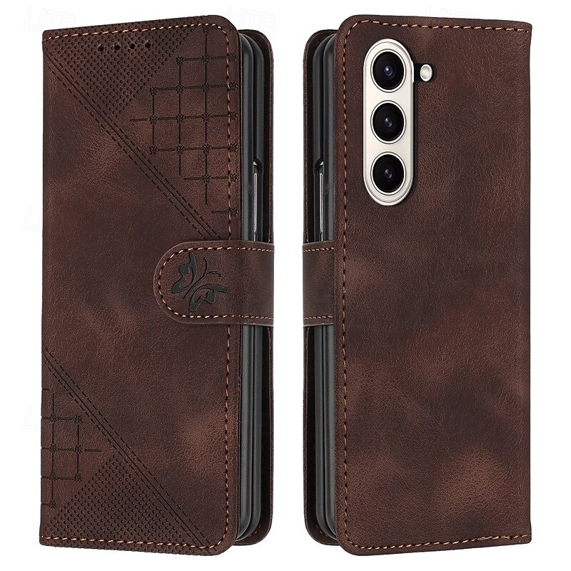 Phone Case For Samsung Galaxy Z Fold 6 Z Fold 5 Z Fold 4 Z Fold 3 Flip Cover Magnetic with Wrist Strap Card Slot Butterfly Geometric Pattern PC PU Leather 2025 - $18.99 –P11