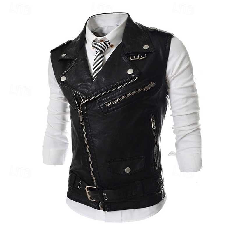 Herren Weste Lederweste Täglich Verabredung Urlaub Modisch Brautkleider schlicht Frühling & Herbst Tasche Polyester Komfortabel Glatt Reisverschluss Kargen Regular Fit Schwarz Weiß Rote Weste 2025 - $49.99 –P4