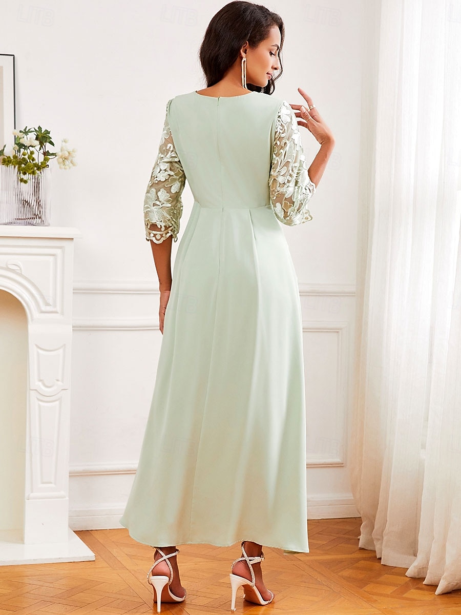 Damen Maxikleid A Linie Kleid Elegant Formell Formell Hochzeitsgast Normale Passform Einfach Dreiviertelarm Rundhalsausschnitt Hellgrün Sommer Frühling Herbst 2025 - $55.99 –P5
