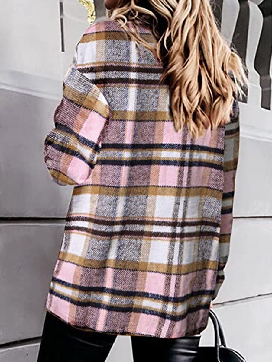 Damen Bluse Plaid Brautkleider schlicht Langarm V Ausschnitt Täglich Rosa Blau Grau Frühling Herbst 2025 - $39.99 –P5
