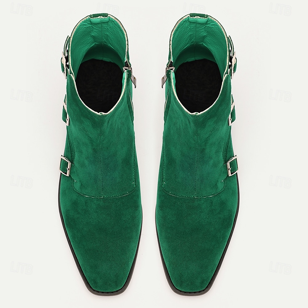 Men's Green Suede Buckle Ankle Boots - Stylish Vintage Design for Casual and Formal Wear 2025 - $79.99 –P4