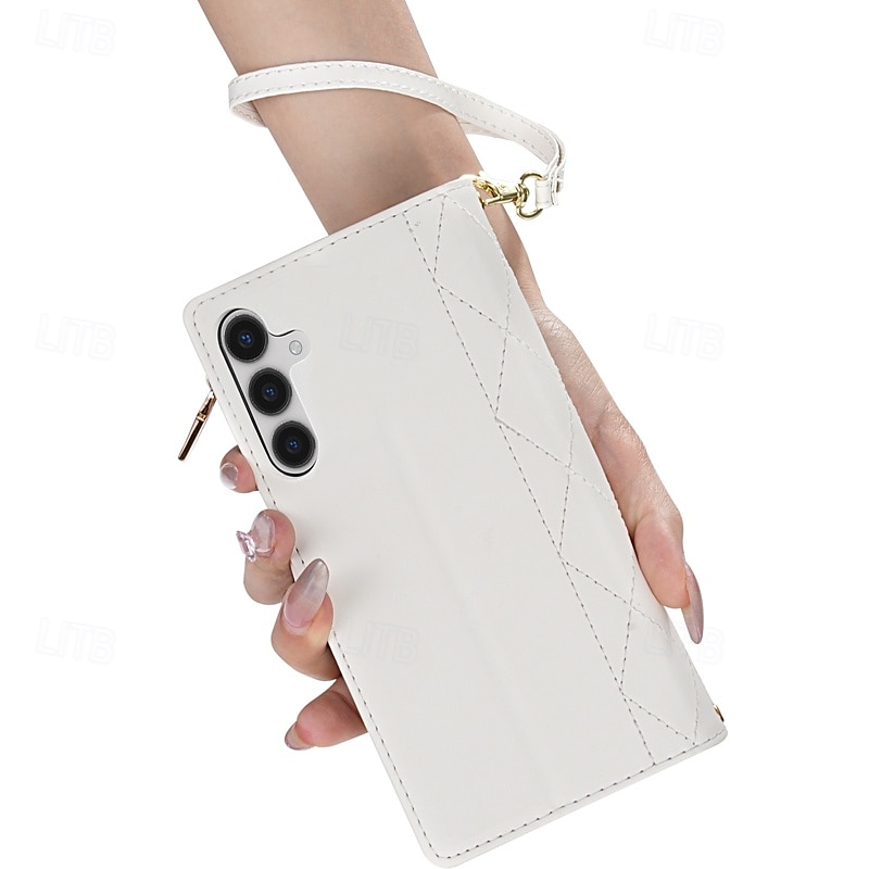 Phone Case For Samsung Galaxy S25 S24 S23 S23 FE S22 S21 Ultra Plus A55 5G A35 5G A25 A15 Wallet Case Magnetic Zipper with Lanyard Retro Geometric Pattern TPU PU Leather 2025 - $21.99 –P17