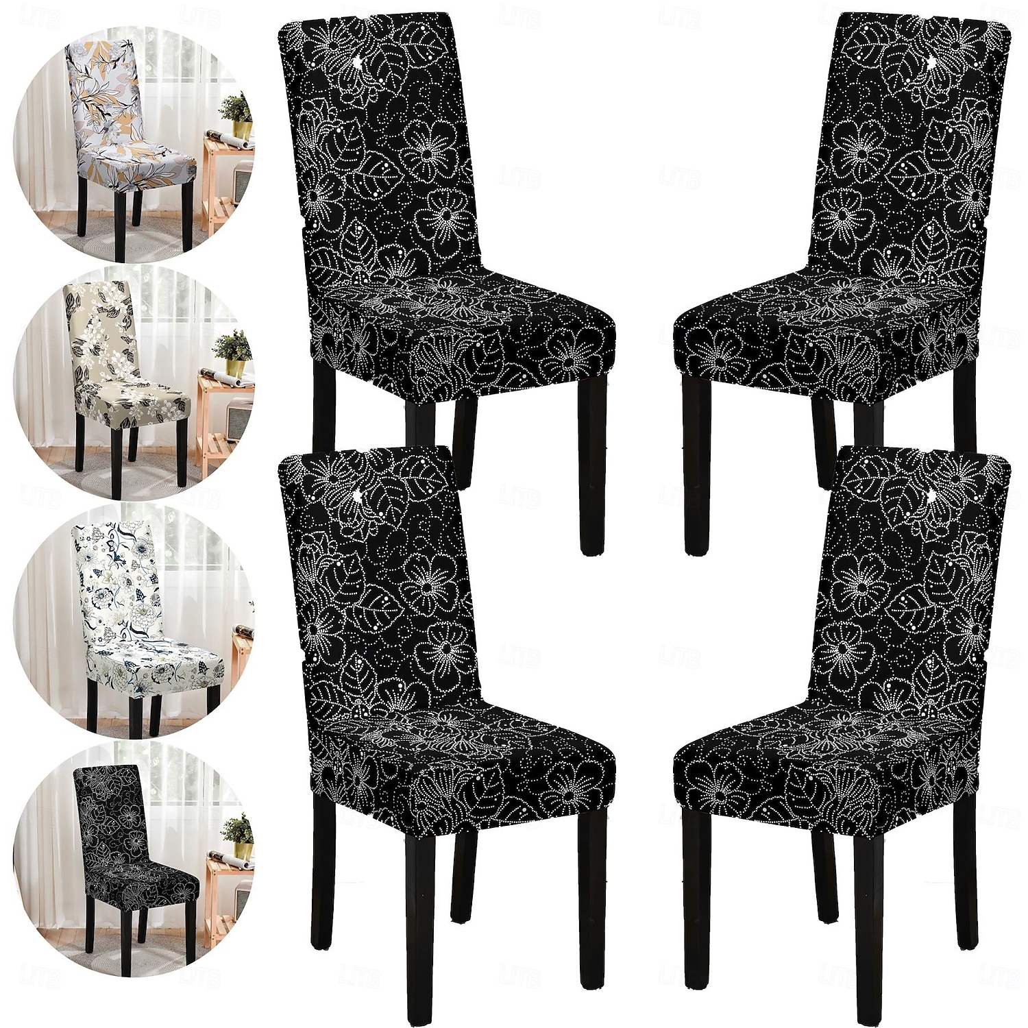 stretchig blommig matstolsöverdrag elastisk högryggad matstolsöverdrag överdrag för matstolar med blommönster lätt att montera och ta bort skyddar mot spill och fläckar maskintvättbar 2025 - $10.99 –P1