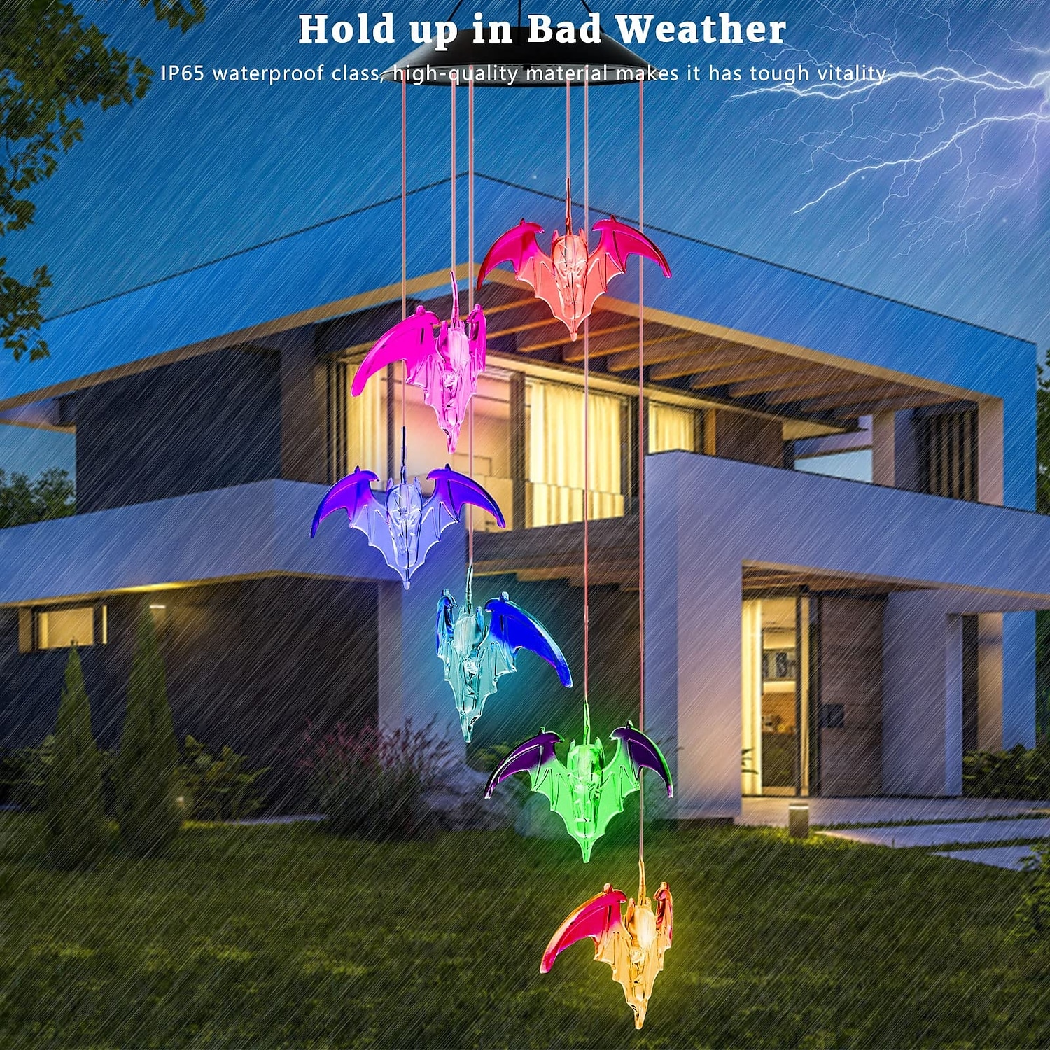 Bat Solar Wind Chimes for Outdoor, Waterproof Color-Changing LED Memorial Bat Wind Chimes Women Gifts for Mom, Automatic Light Sensor Windchimes Birthday Gifts for Party Yard Garden 2026 - $19.99 –P5
