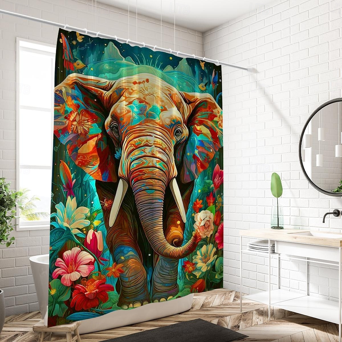 Zasłona prysznicowa z haczykami 180cm*180cm (70"*70") z poliesteru zmywalna wodoodporna z wzorem do dekoracji łazienki z motywem zwierząt i kwiatów 2025 - $19.99 –P10