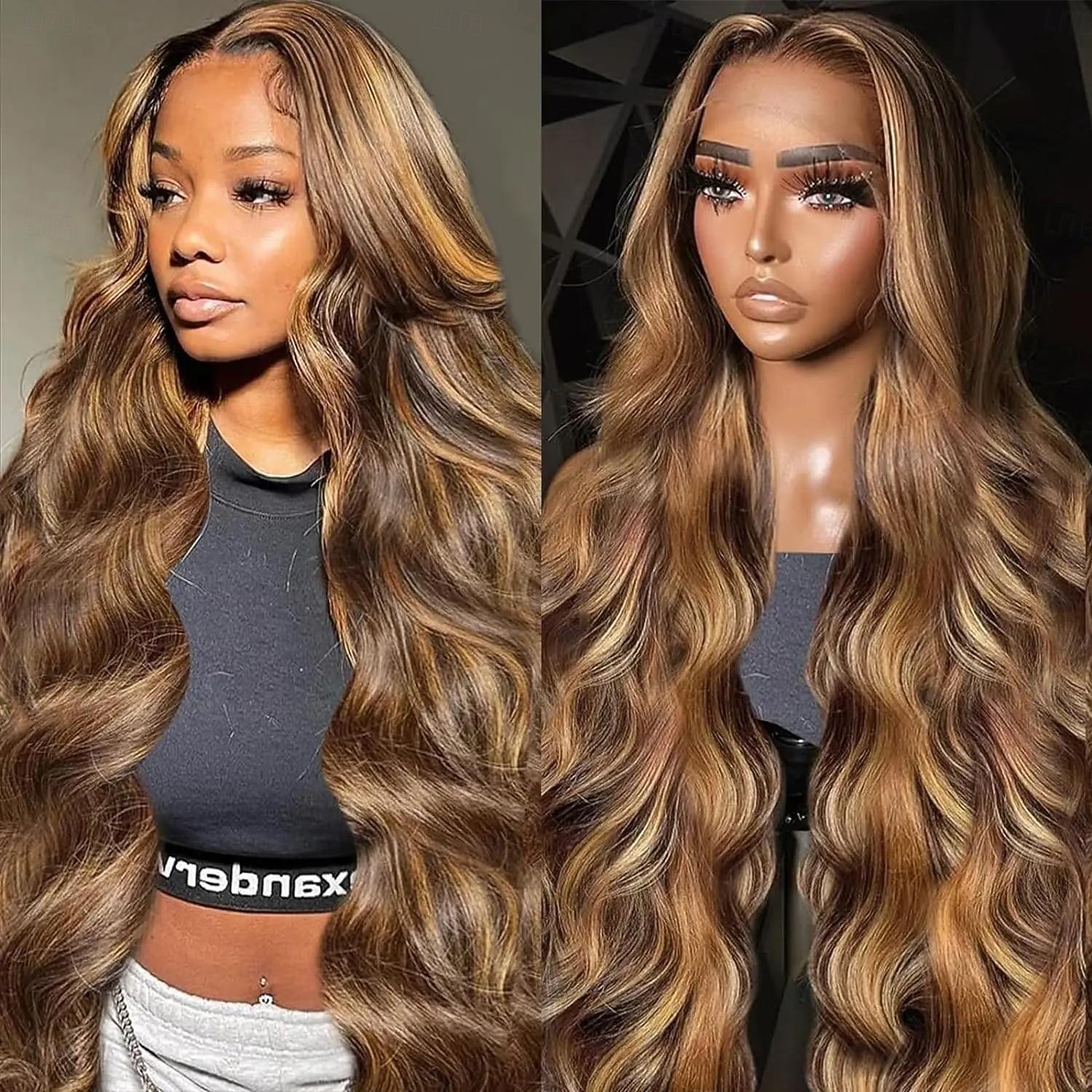 Ekte remy-hår 13x4 blonder foran Parykk Gratis del Brasiliansk hår Krop Bølge Flerfarvet Parykk 150% Hair Tetthet med baby hår limfrie Pre-Plucked Til parykker for svarte kvinner Lang Blondeparykker 2026 - $238.69 –P1