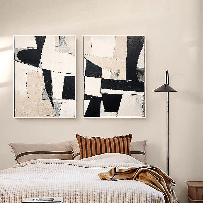 peinture à l'huile noire 3D faite à la main sur toile grande peinture à l'huile abstraite texturée au couteau à palette art mural bohème œuvre d'art minimaliste contemporaine personnalisée pour salon de 2025 ? $108.99 –P4