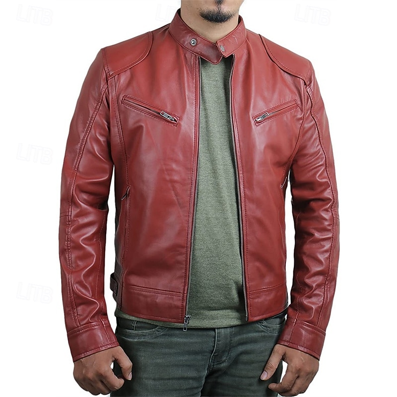 Per uomo Giacca in Ecopelle Giacca di transizione Giacca da Biker Giacca in pelle rossa Vacanza Quotidiano Antivento Caldo Tasca Autunno & Inverno Semplice Moda Classico Collo alla coreana Regolare del 2026 a $41.99 –P9
