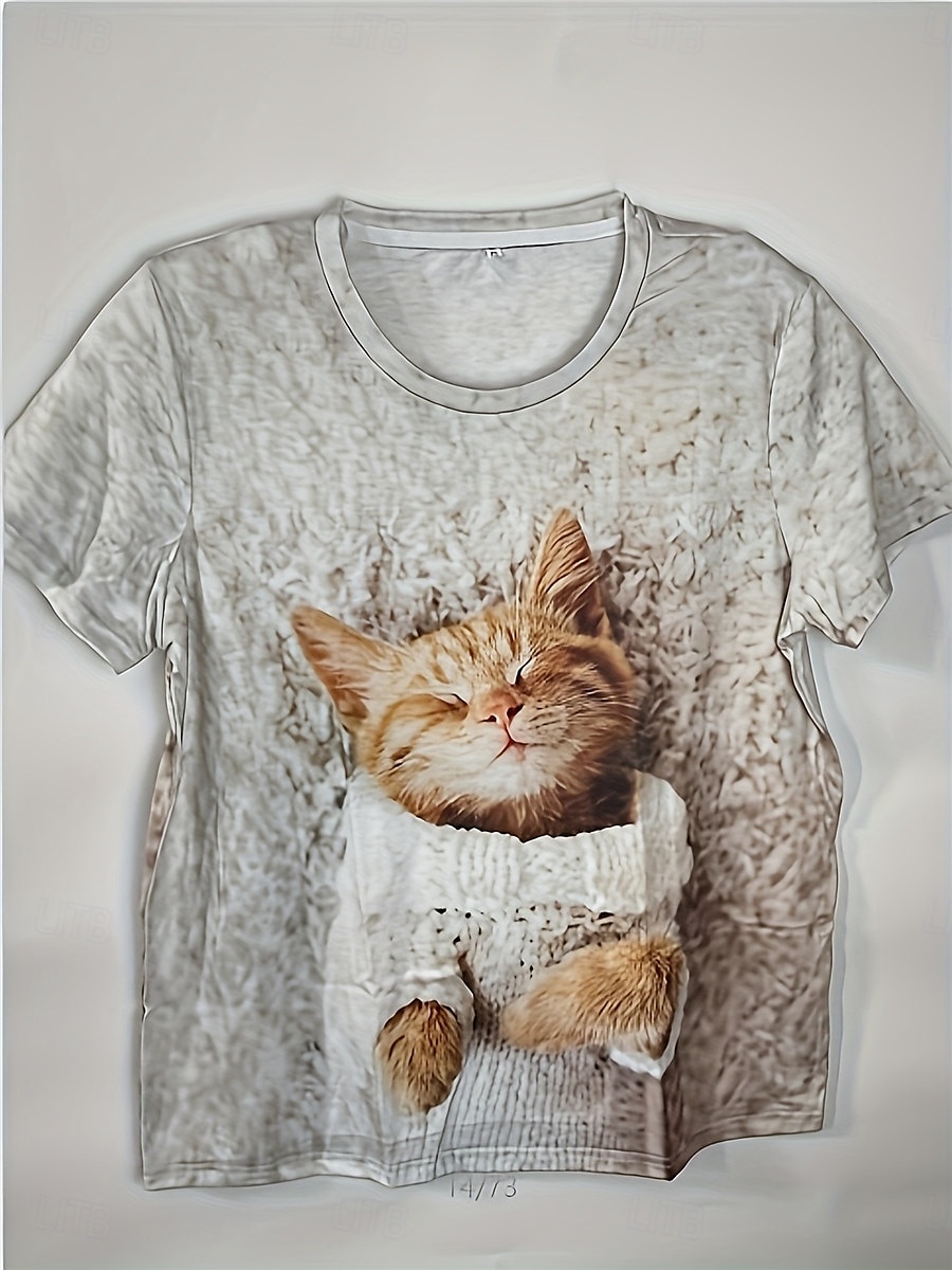 Women's T Shirt Casual Print Short Sleeve Regular Tops Daily White Purple Gray Summer 2025 - $19.99 –P6