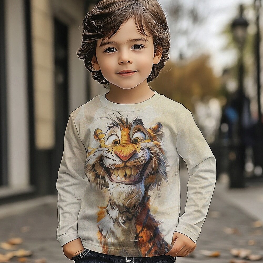 Pojkar 3D Grafisk Djur Tecknat T-shirt Långärmad Vår Höst Mode Grundläggande Barn 4-12 år Rund hals Utomhus Ledigt Dagligen Normal 2025 - $13.99 –P1