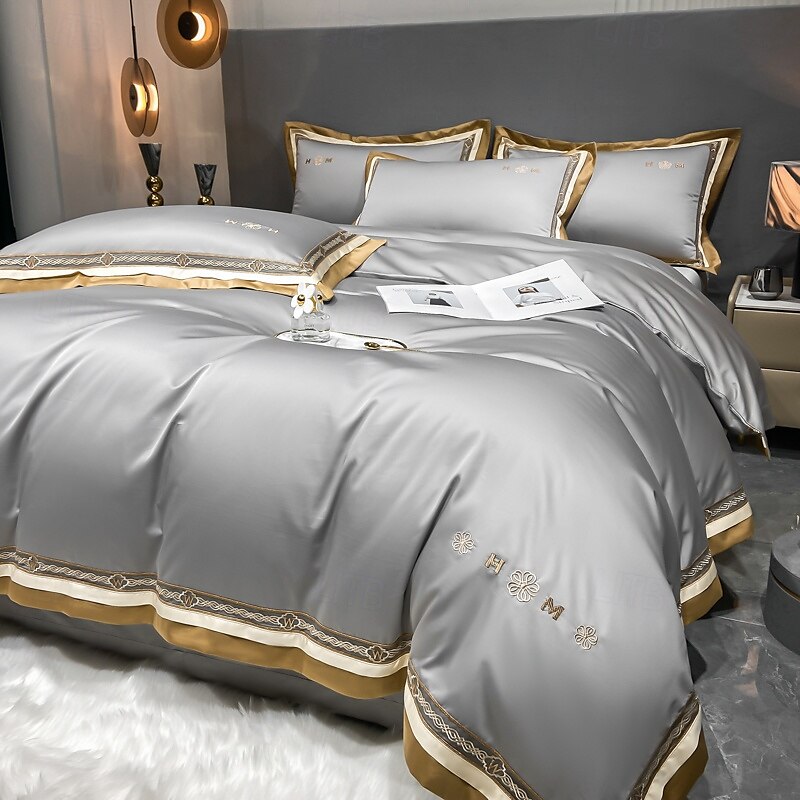 Conjunto de cama com capa de edredom de 4 peças, 100% algodão orgânico, tecido macio e respirável, inclui capa de edredom e fronhas para um sono confortável de 2025 por $196.99 –P4