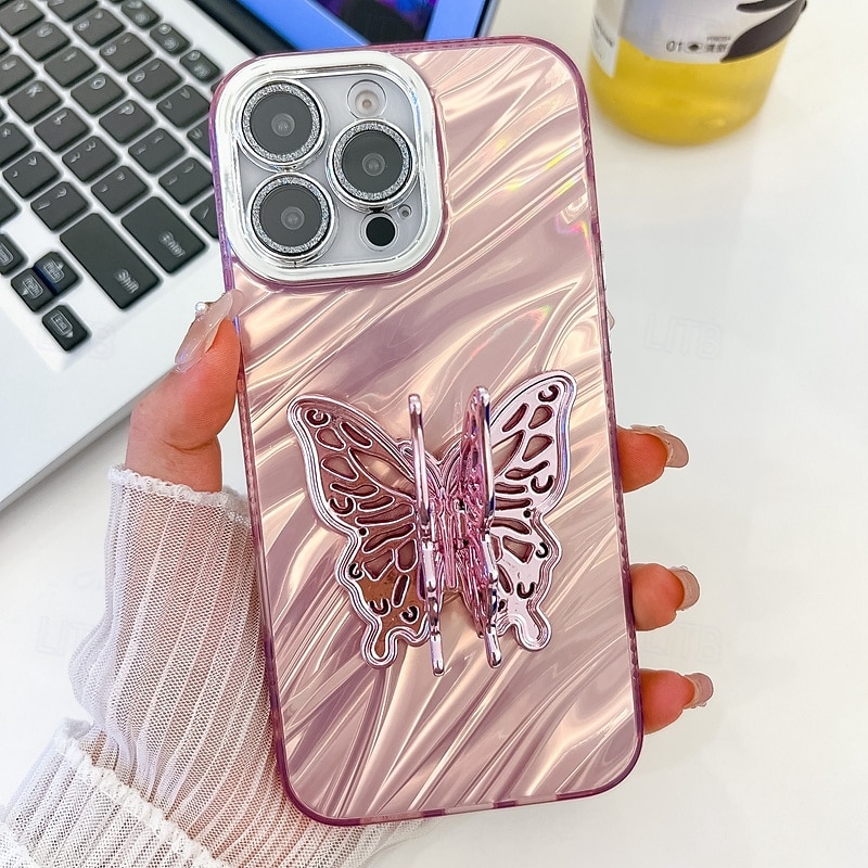 2025年 電話 ケース 用途 iPhone 16 Pro Max プラス iPhone 15 14 Pro Max Plus iPhone 13 Pro Max バックカバー スタンド付き カメラレンズプロテクター 耐衝撃 バタフライ 仕上げ PC コレクション – $13.99 –P12