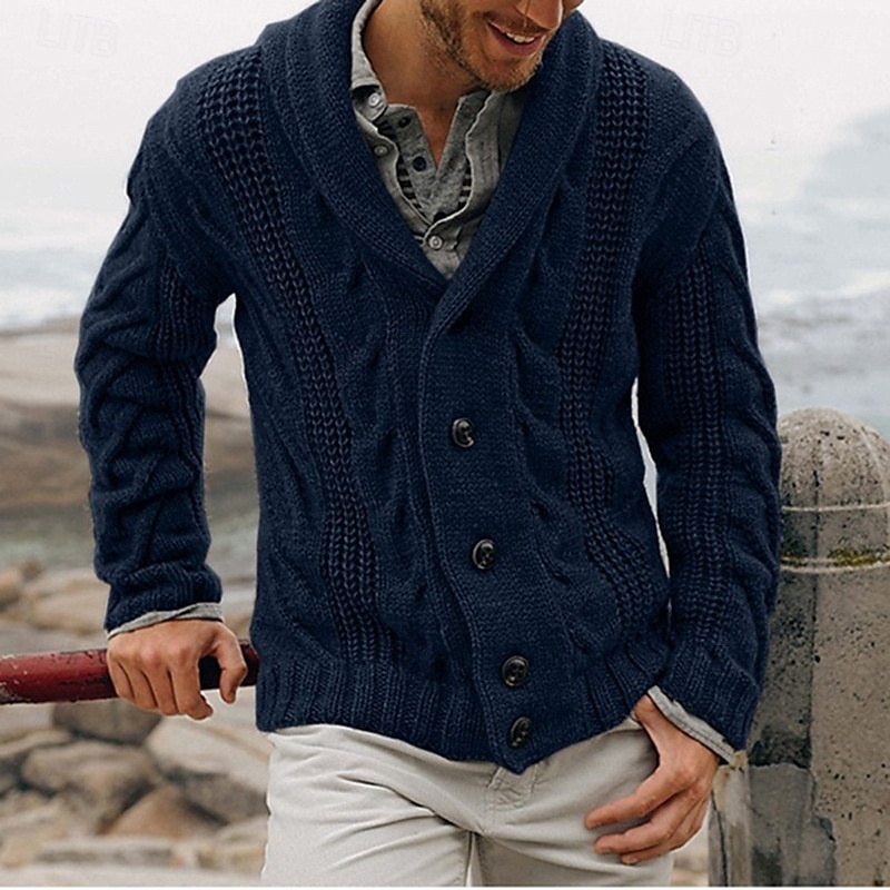 Herren Strickjacke Kurzer Pullover Zip Pullover Reißverschluss Strickpullover Gerippt Stricken Standard Knopf hoch Tasche Glatt Schalrevers Modisch Klassisch Freizeitskleidung Verabredung Bekleidung 2025 - $37.99 –P4