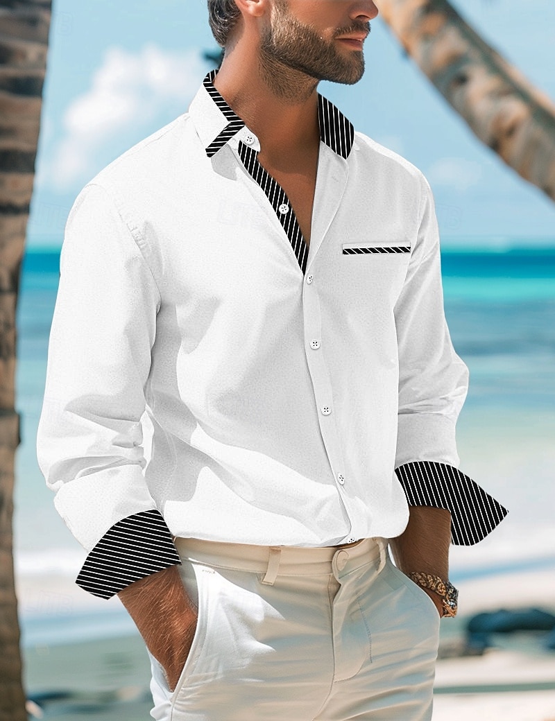 Hombre Camisa Camisa para Vestido Abotonar la camisa Camisa casual Blanco Rojo Gris Manga Larga Plano Cuello Diario Vacaciones Ropa Algodón Mezcla de Algodón Moda Casual elegante 2025 - $27.99 -P1