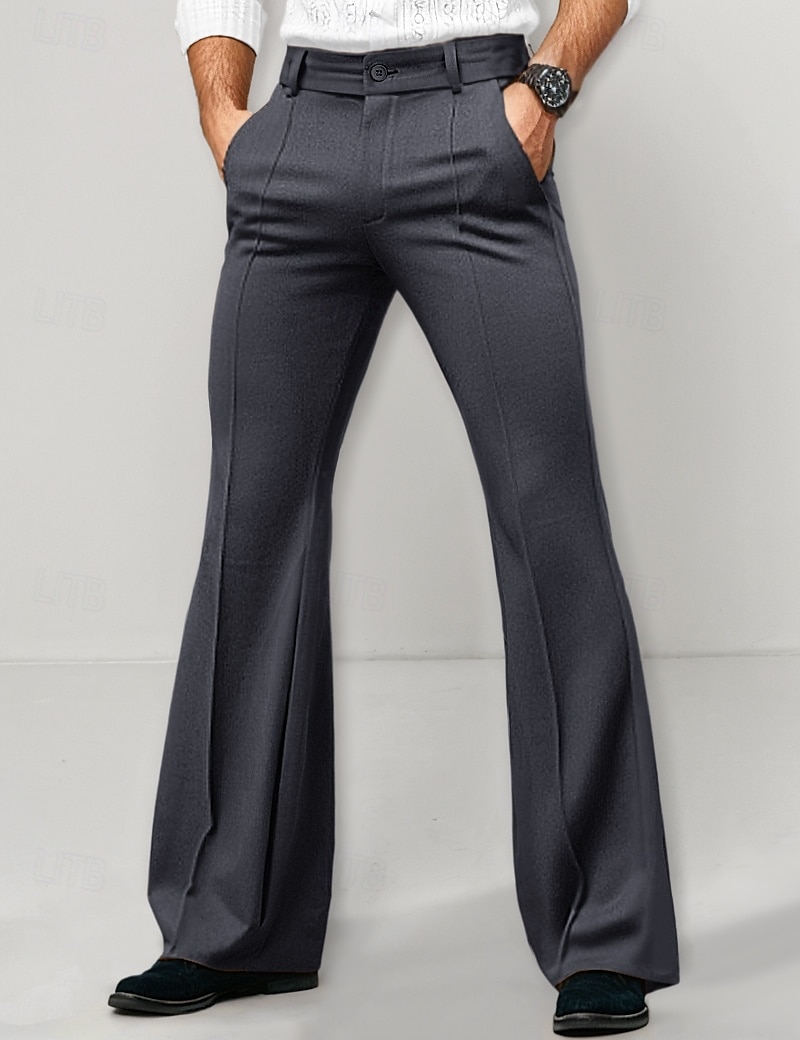 Men's Dress Pants Flared Pants Bell Bottom Trousers Suit Pants Pocket Plain Comfort Breathable Full Length Outdoor Daily Going out Fashion Casual Black White Micro-elastic 2025 - $31.99 -P9