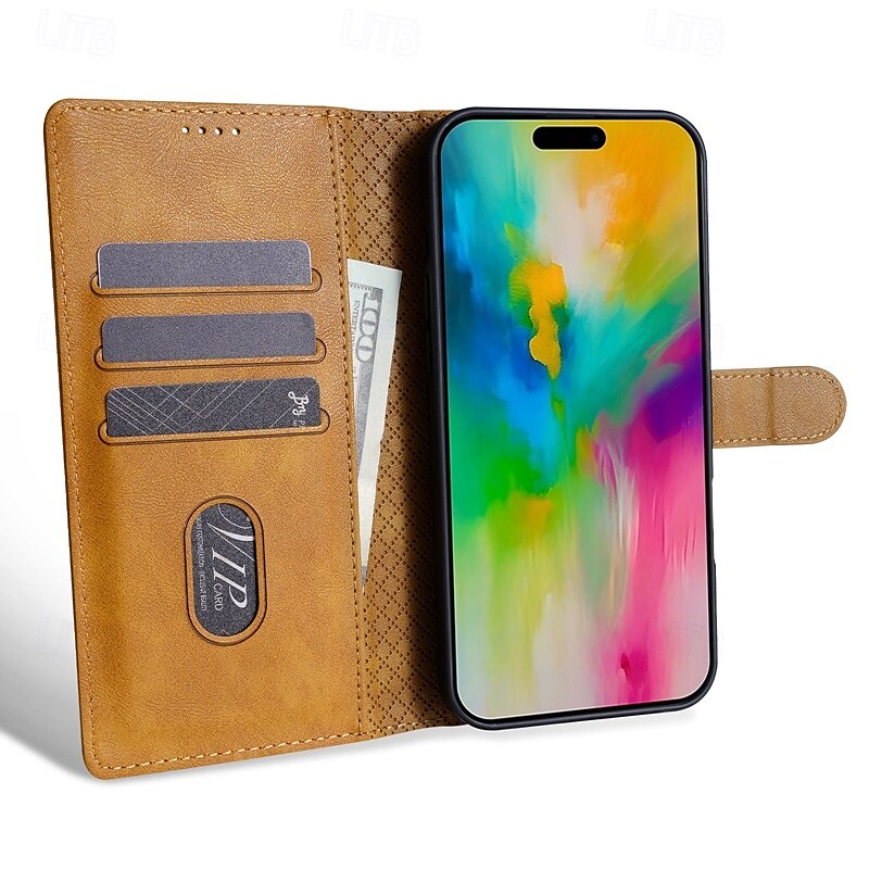 2025年 電話 ケース 用途 iPhone 16 Pro Max プラス iPhone 15 14 Pro Max Plus iPhone 13 12 11 Pro Max Mini ウォレットカードケース スタンド付き 磁石バックル カード挿入口 レトロ風 TPU PUレザー  コレクション – €14.12 –P13