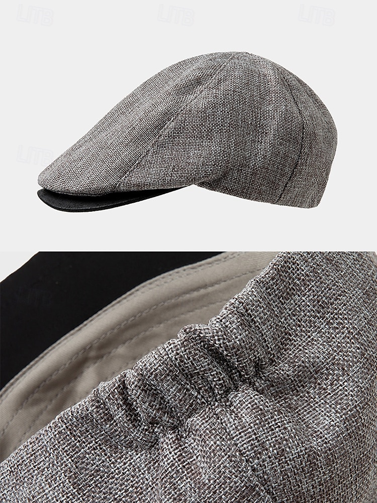 Herren-Baskenmütze, klassische Schiebermütze aus Tweed – Herrenmütze im Vintage-Stil mit Lederschirm, perfekt für die Freizeit und Outdoor-Aktivitäten 2025 - $18.99 –P3