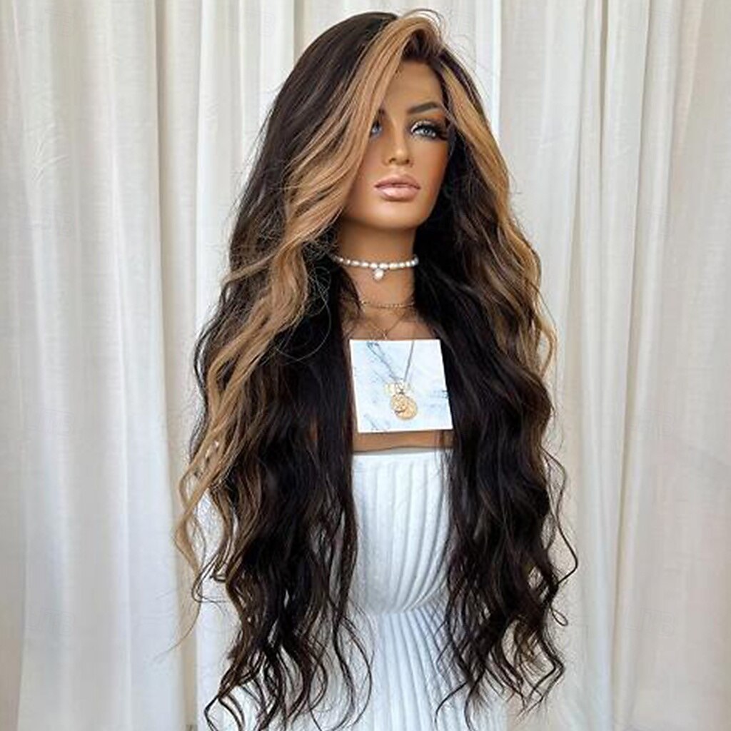 Remy Human Hair 13x4 Lace Front Wig Free Part Brazilian Hair Wavy Multi-color Wig 130% 150% Density with Baby Hair Highlighted / Balayage Hair Pre-Plucked For Women Long Human Hair Lace Wig 2025 - zł686.41 –P3