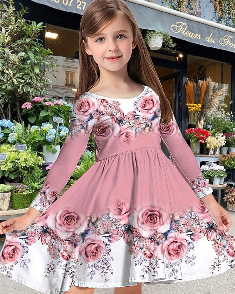 Easter Girls' 3D Floral Graphic Dress Long Sleeve Summer Spring Vacation Daily Holiday Princess Beautiful Sweet Kids 4-12 Years Casual Dress A Line Dress Knee-length Regular Fit 2026 - $16.99 –P7