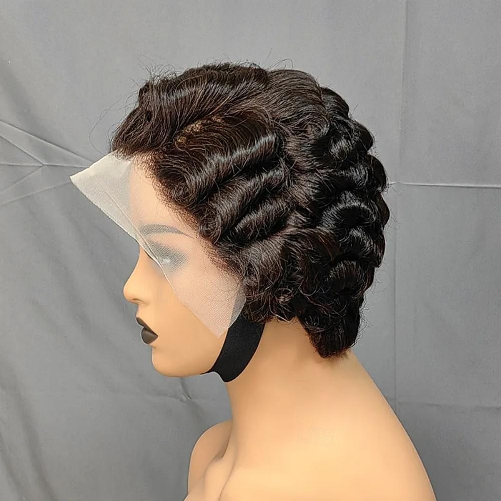 13x4 pixie cut peruk människohår blekta knutar spets frontal pixie peruk med baby hår lockigt bob kort pixie cut spets peruk 2026 - $139.99 –P5