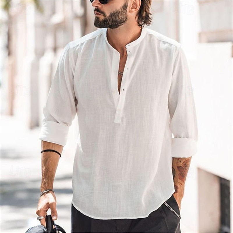 Per uomo Camicia Camicia popover Camicia Estiva Camicia casual Camicia da Spiaggia Nero Bianco Verde chiaro Azzurro Manica Lunga Semplice Colletto alla coreana Vacanza Camicia hawaiana Bottonato del 2025 a $16.99 –P2