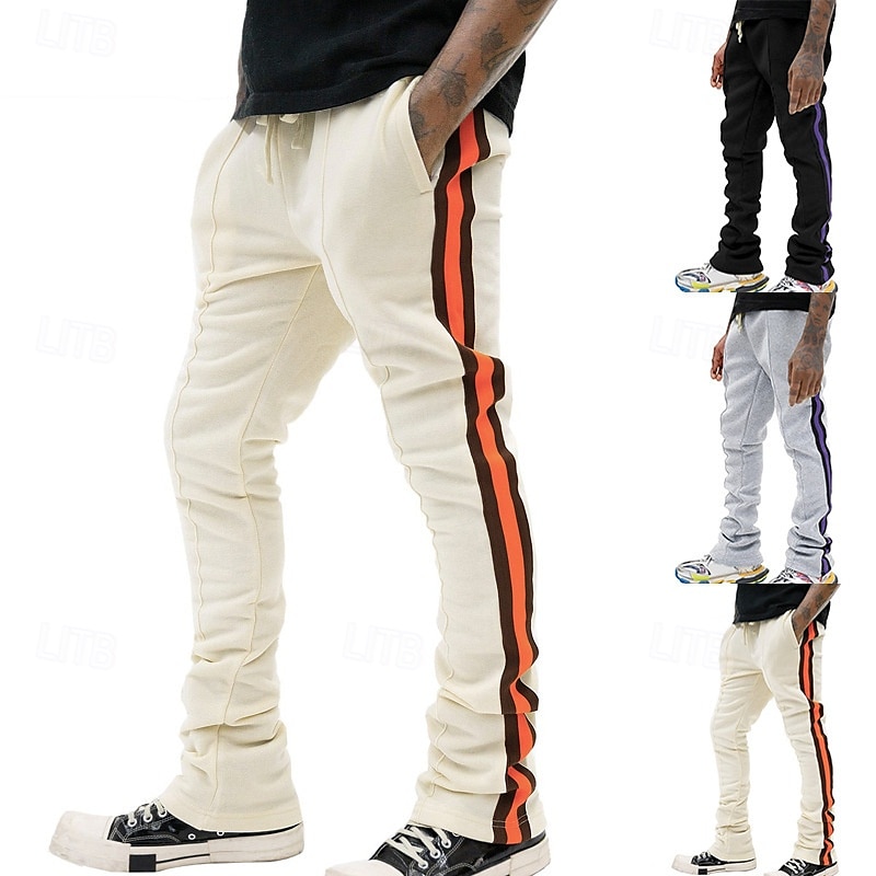 2025年 男性用 スウェットパンツ ベルボトム ズボン プリーツパンツ ポケット ドローストリング 弾性ウエスト カラーブロック 履き心地よい スポーツ・アウトドア 日常 ファッション カジュアル ブラック ライトグレー マイクロエラスティック コレクション – $23.99 –P1